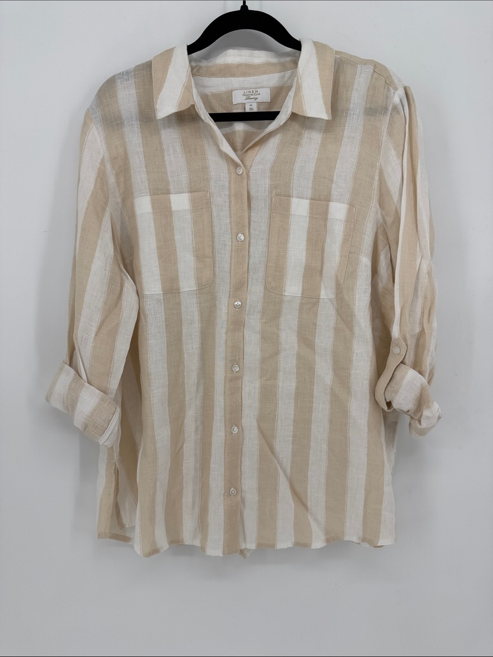 Charter Club Luxury 100% Linen Shirt XL Beige White Stripe NWT